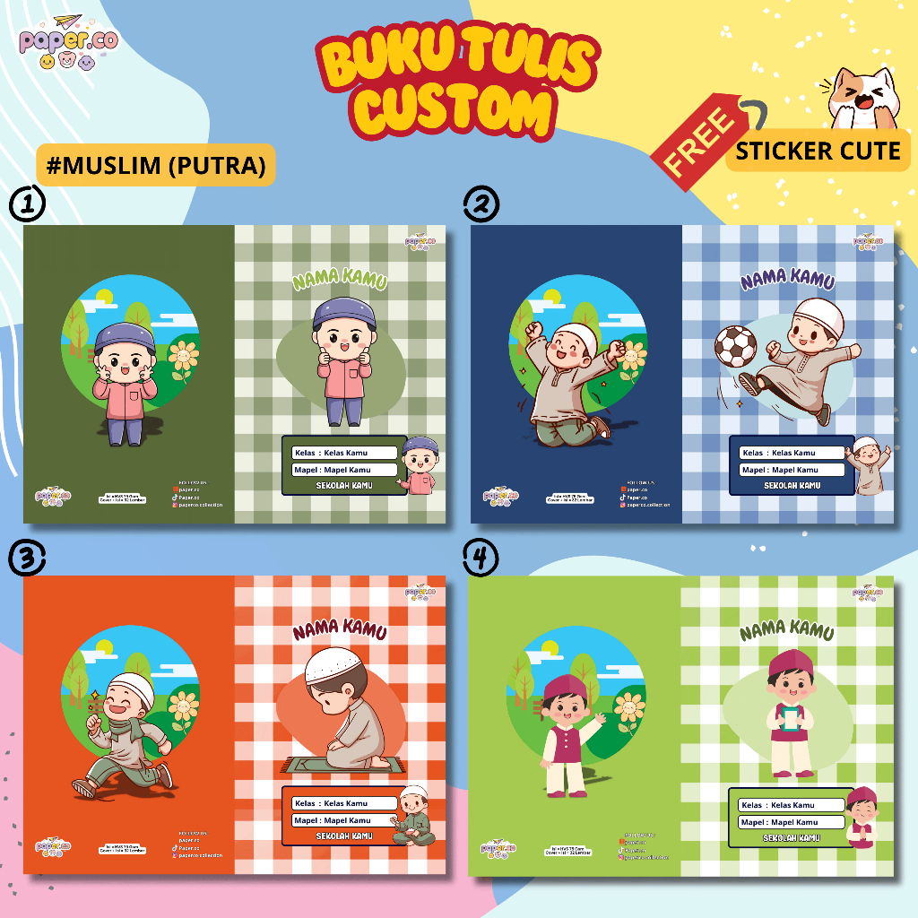 

(#C) Buku Tulis Muslim Cowok CUSTOM NAMA, MAPEL, KELAS, SEKOLAH, DAN KARAKTER LUCU (FREE STICKER)