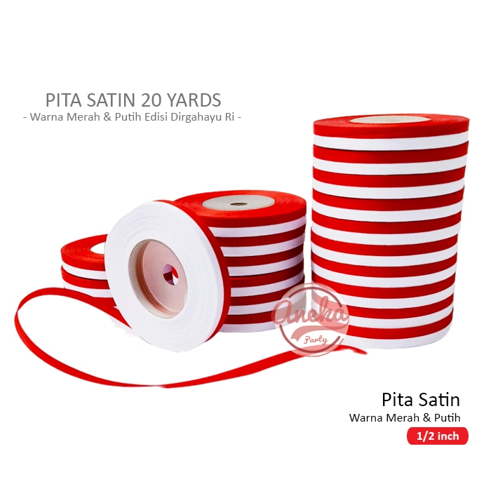 

Pita satin merah putih 1/2 inci / hiasan 17 agustus / HUT RI / pita kain aksesoris agustusan