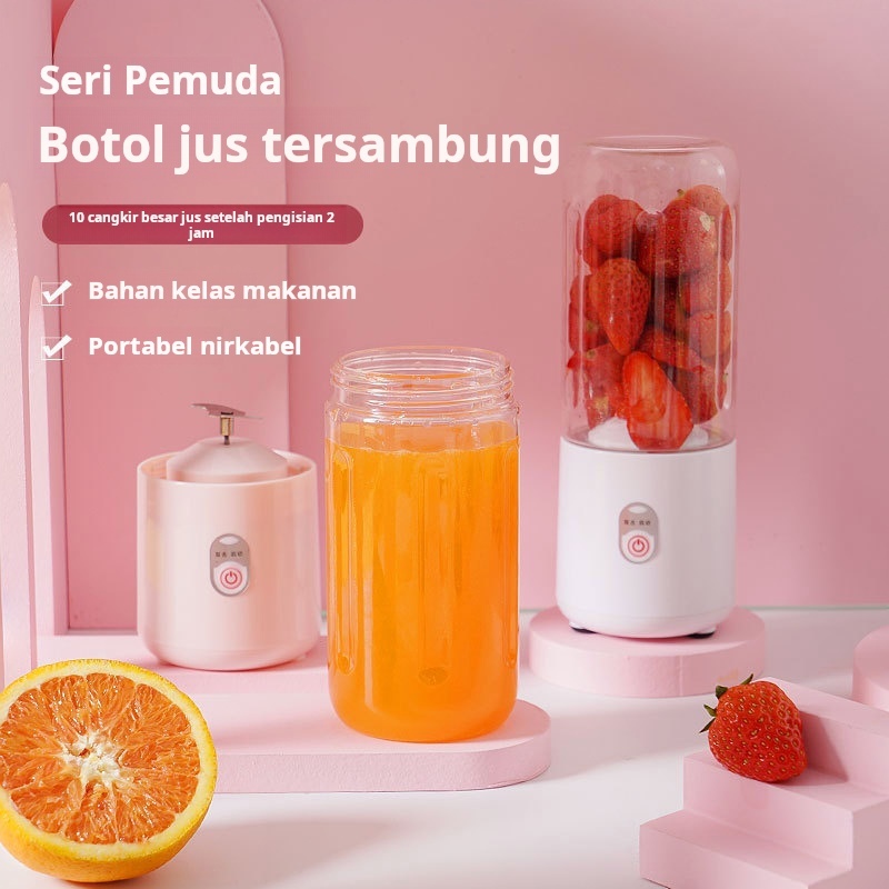 Blender portabel 500ml, blender kecil nirkabel untuk rumah, gelas jus yang dapat diisi ulang dengan 