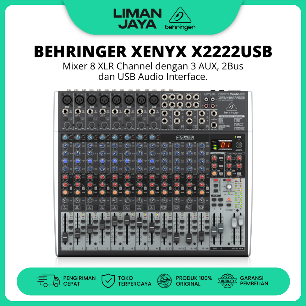 Behringer X2222USB Mixer 8 Channel 22 Input X2222 USB Audio Interface Soundcard Aux Group