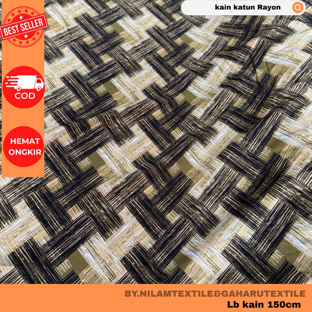 kain katun rayon/bahan rayon-rayon premium-rayon viscose-motif balok terbantu-kain/bahan meteran nil