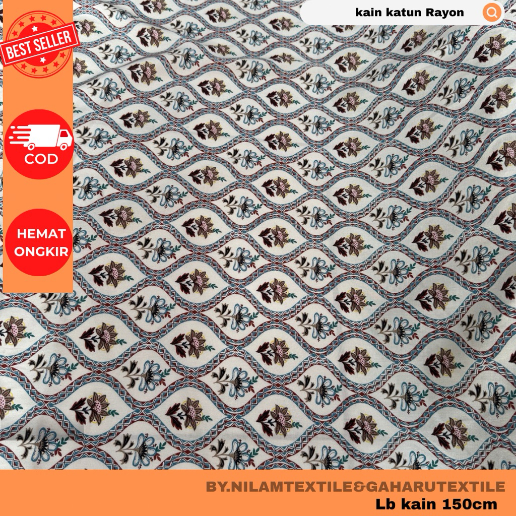 kain katun rayon/bahan rayon-rayon premium-rayon viscose-motif bunga-kain/bahan meteran nilam