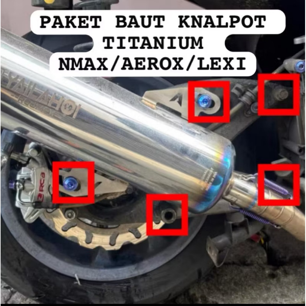 (PAKET TITANIUM)PAKET BAUT ARM KNALPOT TITANIUM NMAX AEROX LEXI