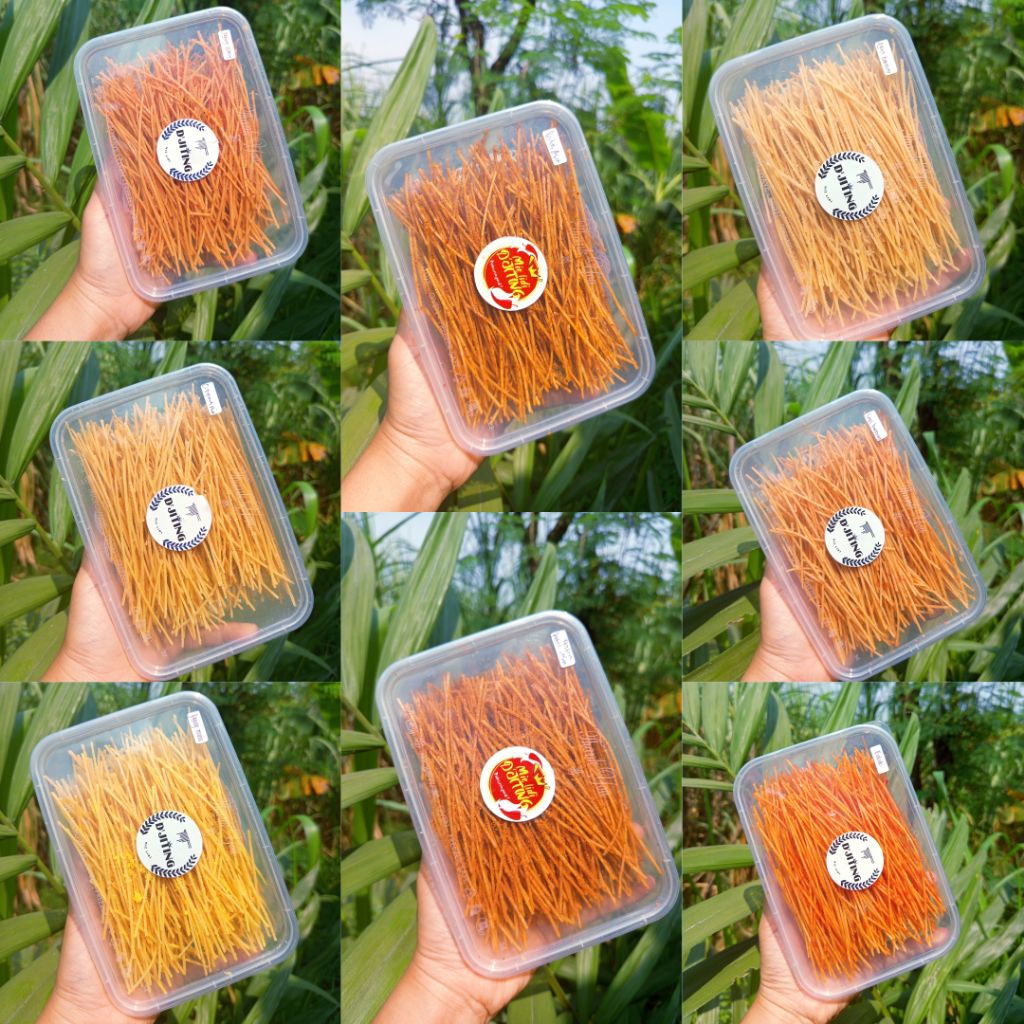 

Mie lidi Djiting" || mie lidi Box 500 m l// MIE LIDI PEDAS ASIN KEMASAN BOX 500 ML