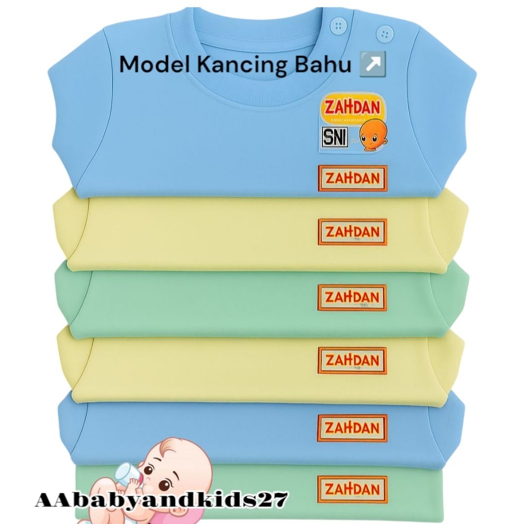 ZAHDAN BABY TERBARU6PC 3PC Kaos Oblong Bayi Pakai Kancing Bahu Aktif Lengan Pendek Polos Dasar Warna