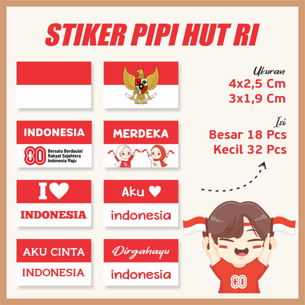 

[18 pcs & 32 pcs] Stiker Pipi Bendera Merah Puti Kemerdekaan HUT RI