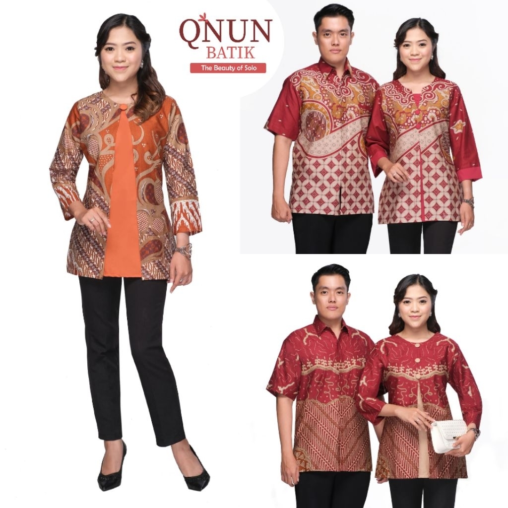 QNUNBATIK BLUS/BLOUSE/ATASAN BATIK WANITA SOFIA MERAH BATA - GITA - ARINI