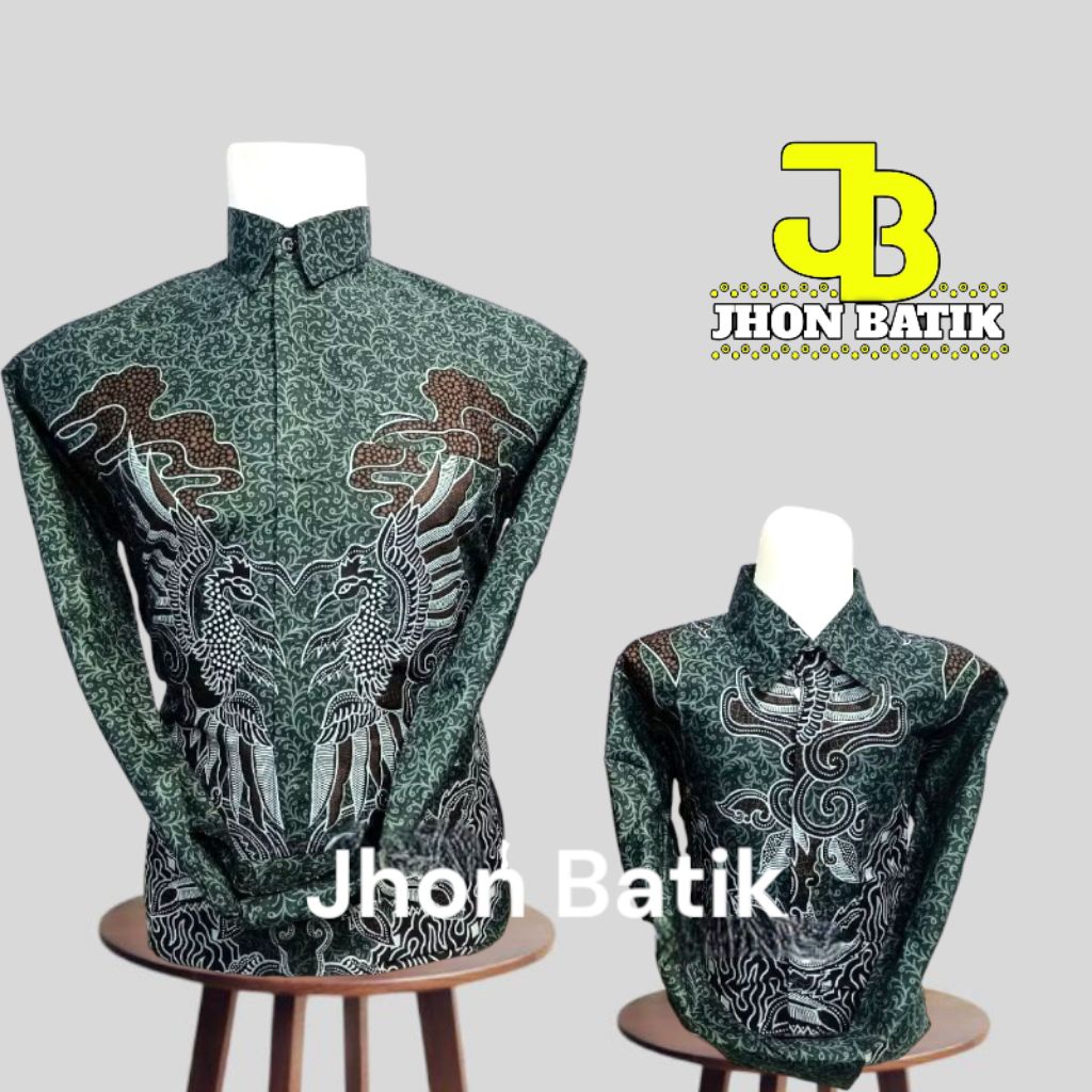 kemeja batik couple hijau army bahan katun adem//stylist kemeja batik couple ayah anak warna hijau a