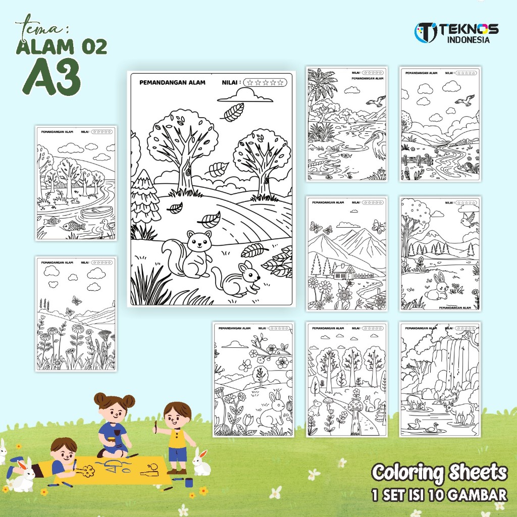 

LEMBAR GAMBAR UNTUK ANAK READY STOCK - KERTAS MEWARNAI TEMA ALAM - COLORING SHEETS UKURAN A3