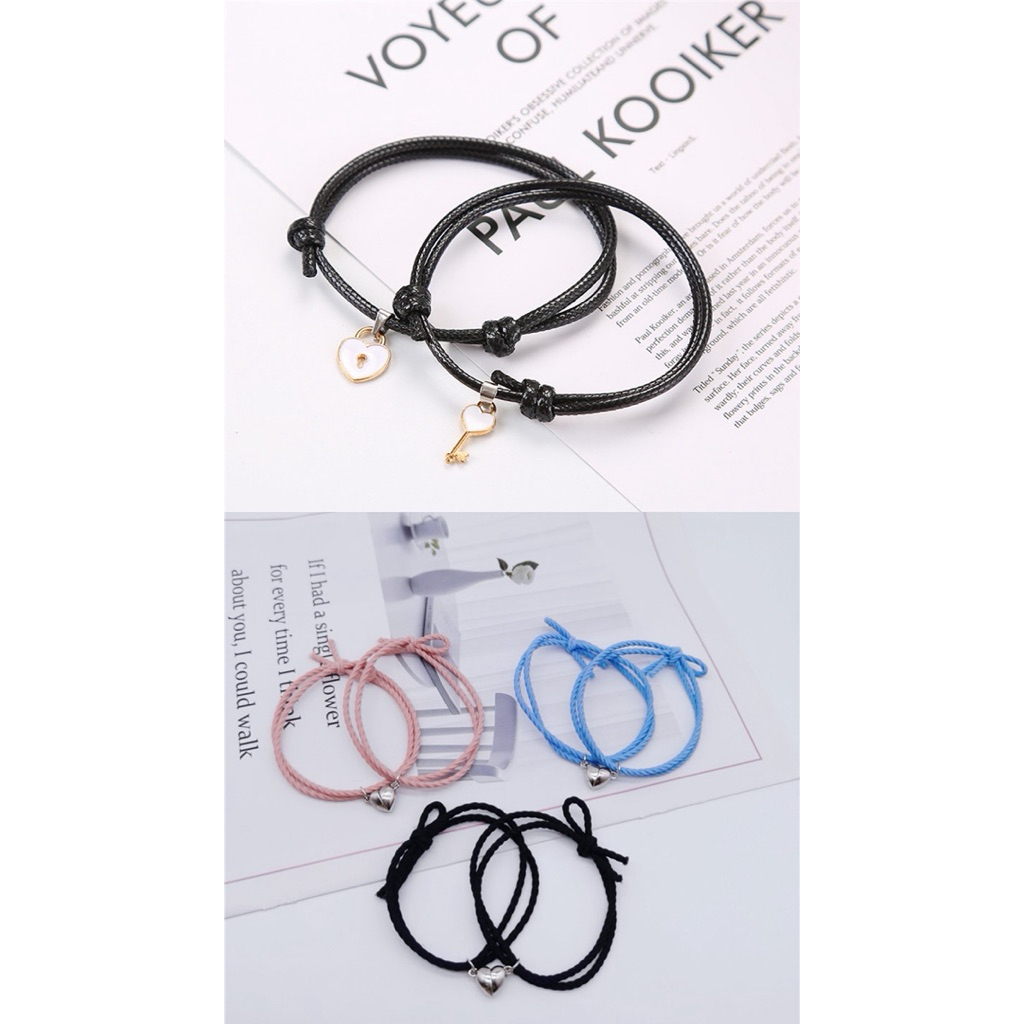 (2PCS) Gelang Couple Magnet Love Dn Gelang Couple Kunci / Gelang Couple Pria Wanita / Gelang Fashion