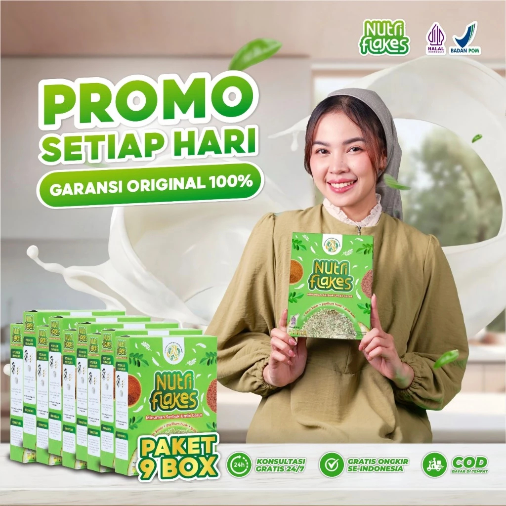 

Nutriflakes 9 Box Sereal Sehat Umbi Garut Efektif Atasi Asam Lambung, Maag, Gerd,Rendah Kalori