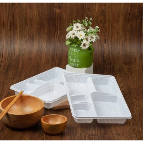 Mika tray nampan alas bento sekat 5 isi 25pcs per pack putih white plastik wadah tempat makanan lunc