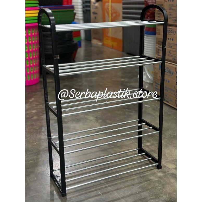 Baru rak sepatu serbaguna besi murah susun 5 sepatu besar tingkat stainless plastik warna besi minim