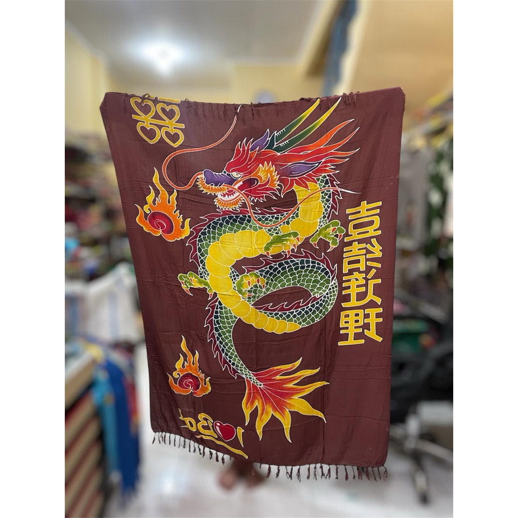 Kain Bali Pantai Motif Naga ada rumbai rumbai Ukuran besar Bahan Adem Tebal Banget Lukisan Warna Bag