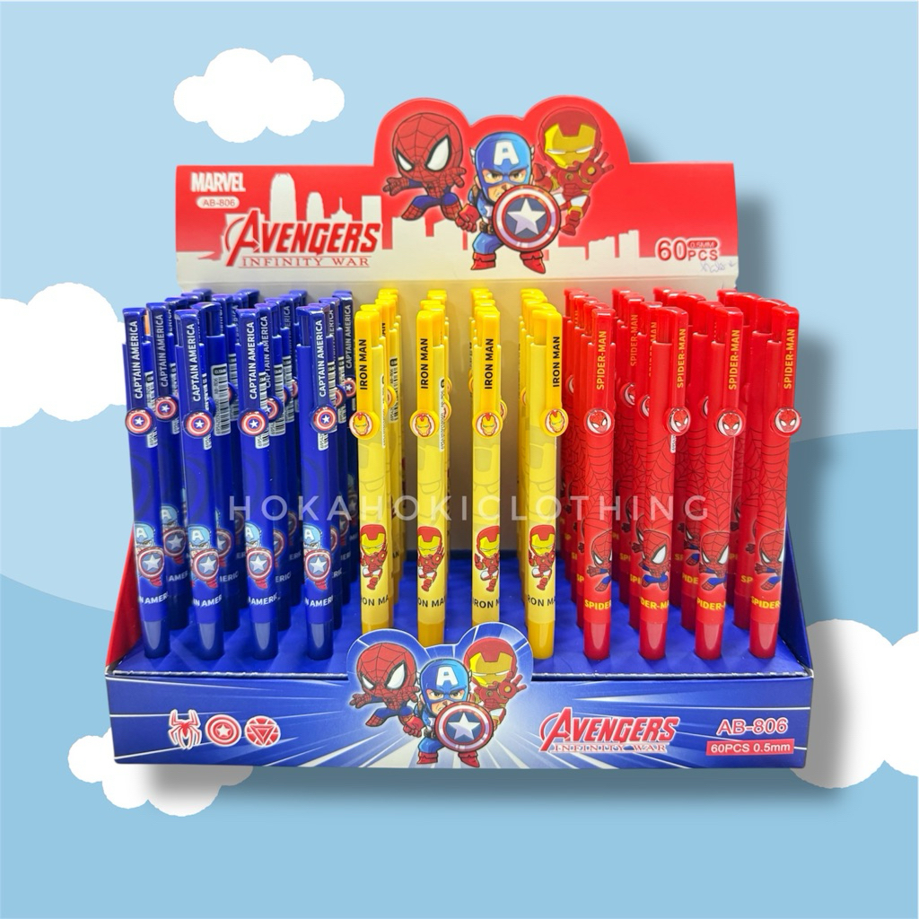 

Pulpen Marvel 3 set / Bolpoin Iron Man, Spiderman, Captain America / Bolpoin anak laki-laki/ Pulpen superhero