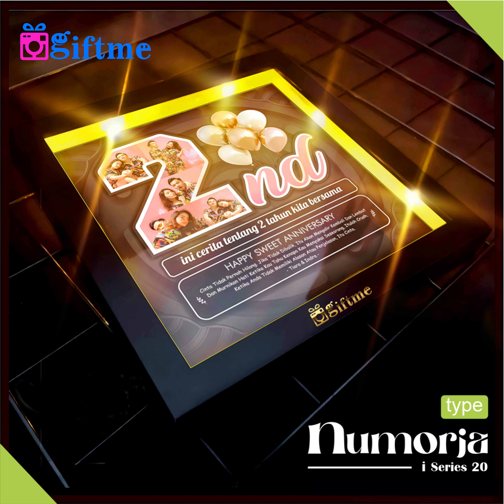 GIFTME Custom Bingkai Foto 3D Cetak Kolase Angka Bisa Request Foto dan dilengkapi Lampu LED