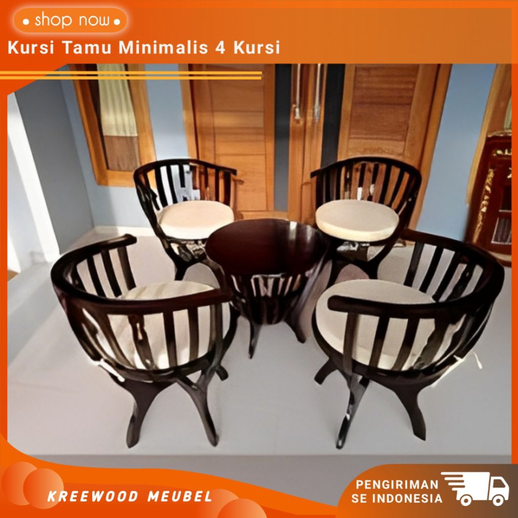 KURSI TAMU JATI 4 KURSI + MEJA DAN BUSA / KURSI TAMU MINIMALIS JATI 4 KURSI PLUS MEJA / KURSI TAMU J