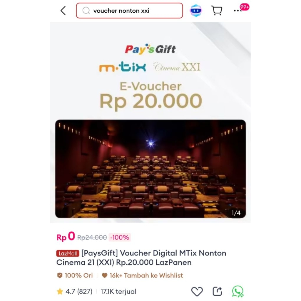 WTS Voucher 20k Nonton MTix Cinema XXI