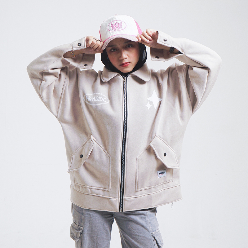 Himside - Steel Star Ivory Boxy Work Jacket - Unisex