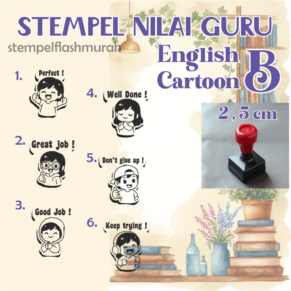 

stempel nilai guru english B cartoon inggris PAUD TK SD great good job perfect playgroup internasional school sekolah tinta otomatis warna flash stamp stempelflashmurah murah
