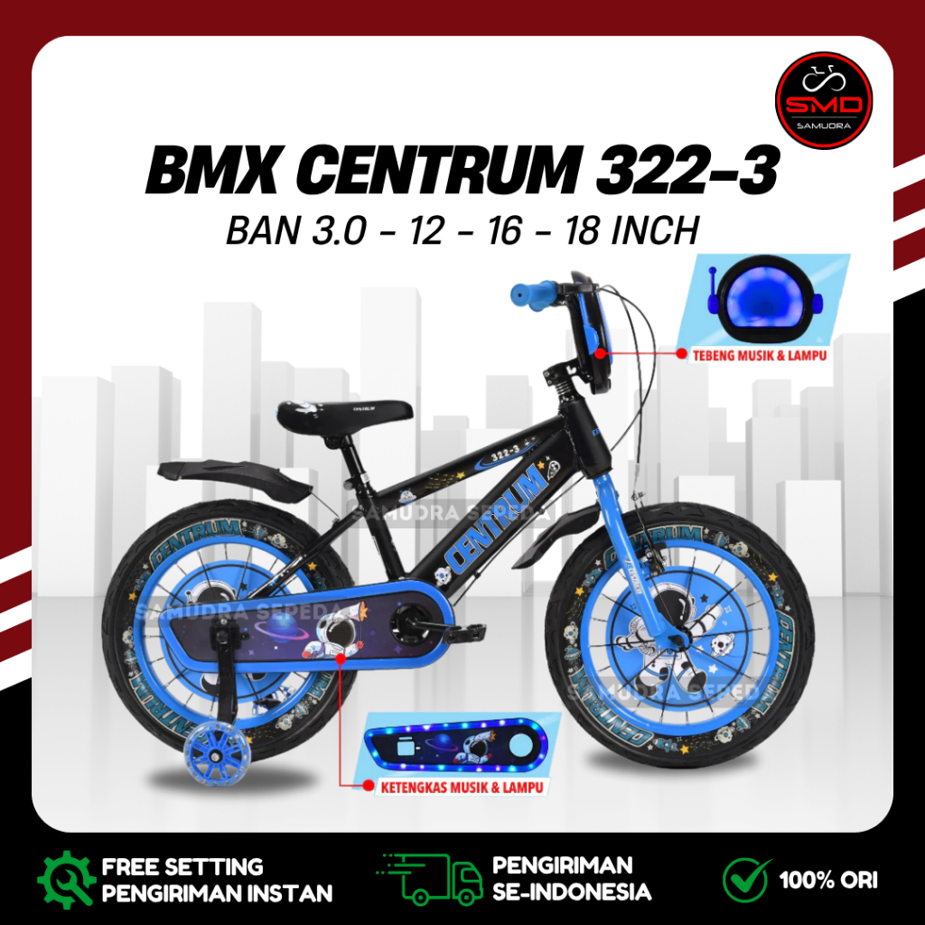 Sepeda Anak BMX 12 16 18 Inch InterBike  // Centrum 322-3 Ban 2.5 / 3.0 Besar Lampu Klakson Murah BD
