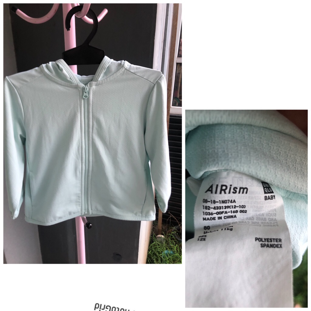 jaket hoodie bayi Uniqlo airism hijau mint