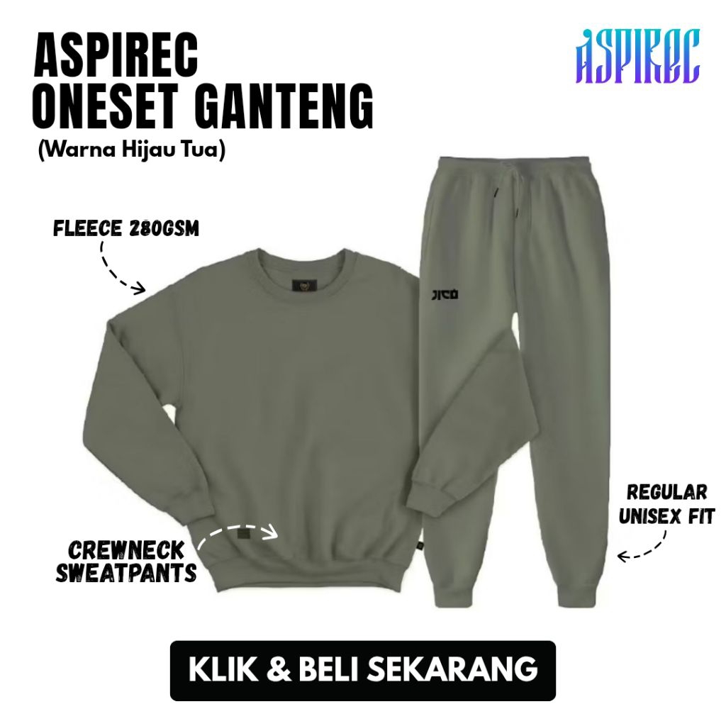 AspireC - Satu Set Celana Panjang dan Crewneck Polos Keren Import Bahan Fleece Premium Onisex Oversi