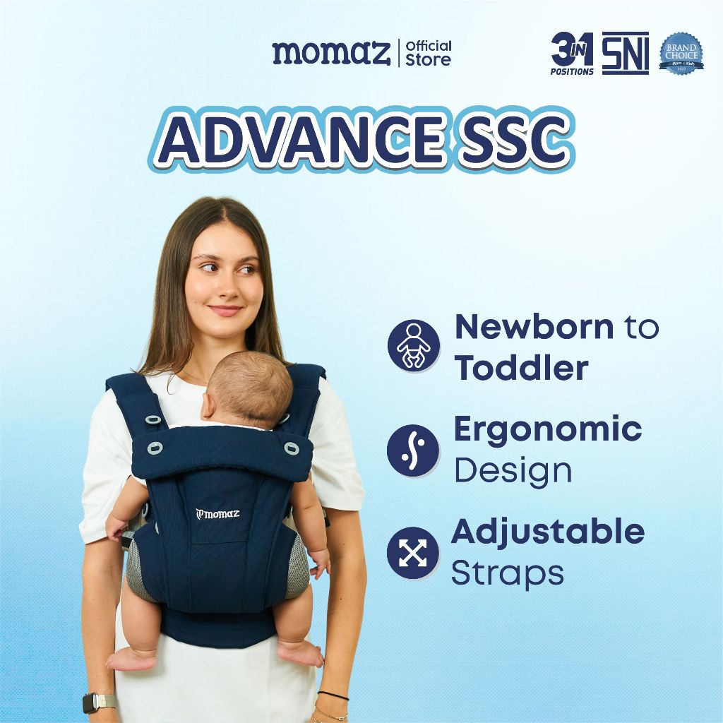 Momaz Advance Gendongan Bayi SSC M Shape 3in1- Gendongan Bayi Newborn - Gendongan M Shape Navy