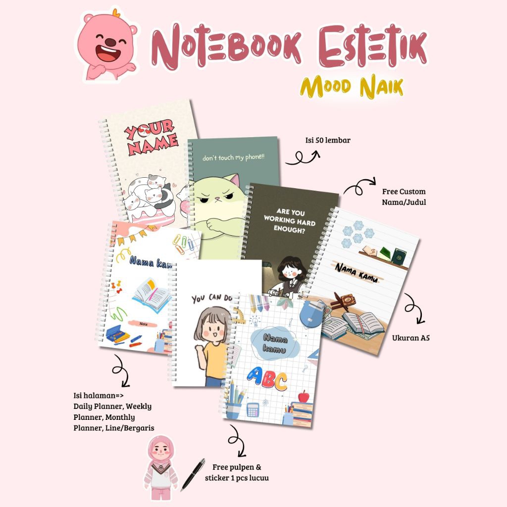 

Notebook Aesthetic A5 Planner - Custom Nama | Daily Weekly Monthly Line