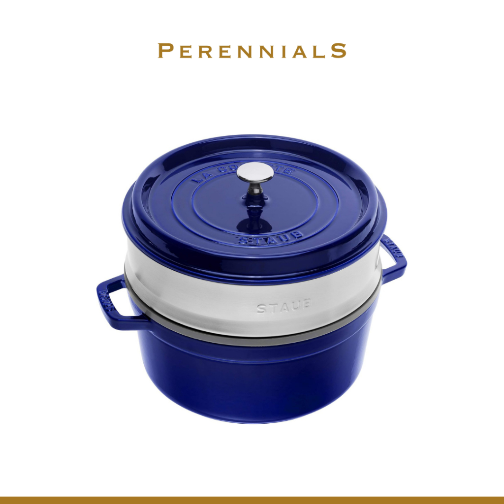 Panci Staub Cocotte With Steamer 26 cm Dark Blue Round Panci Klasik Kukus