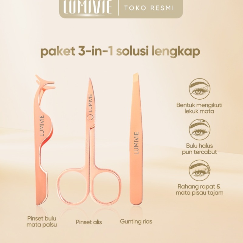 LUMIVIE  SET ALIS 3 IN 1 Set Alat Potong Alis Set Alat Potong Alis Gunting Alis +Pinset+Pinset Bulu 