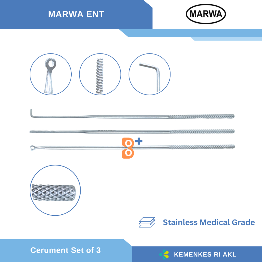 MARWA Cerument Set of 3 / Cerumen Set / Serumen Set THT - Sendok Serumen , Kait Serumen , Pelilit Ka