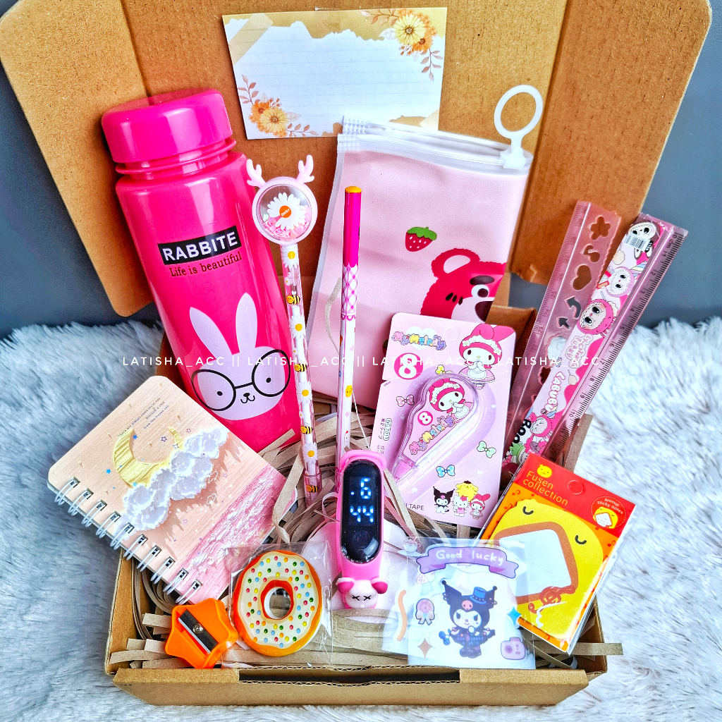 Kado Ulang Tahun Anak Paket Alat Tulis Lucu Cewek Dan Cowok+Box Hadiah