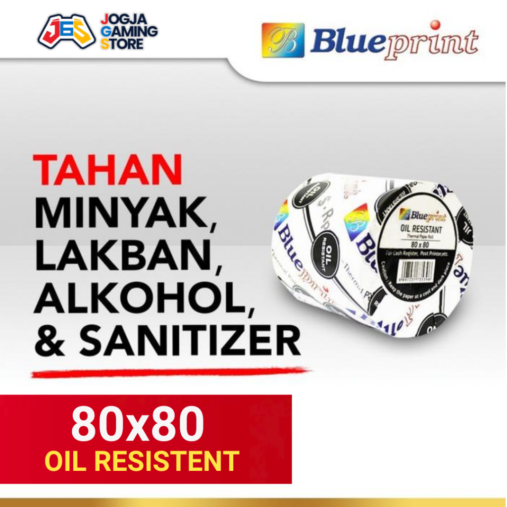 

KERTAS THERMAL / KERTAS KASIR STRUK POS BLUEPRINT 80x80 mm Oil Resistant TAHAN LAKBAN