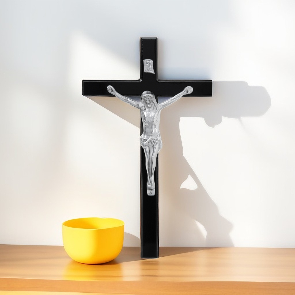 Syafa Dstore Salib Dinding Katolik 40 Cm (Silver) / Salib Dinding Besar / Salib Gantung / Salib Kayu