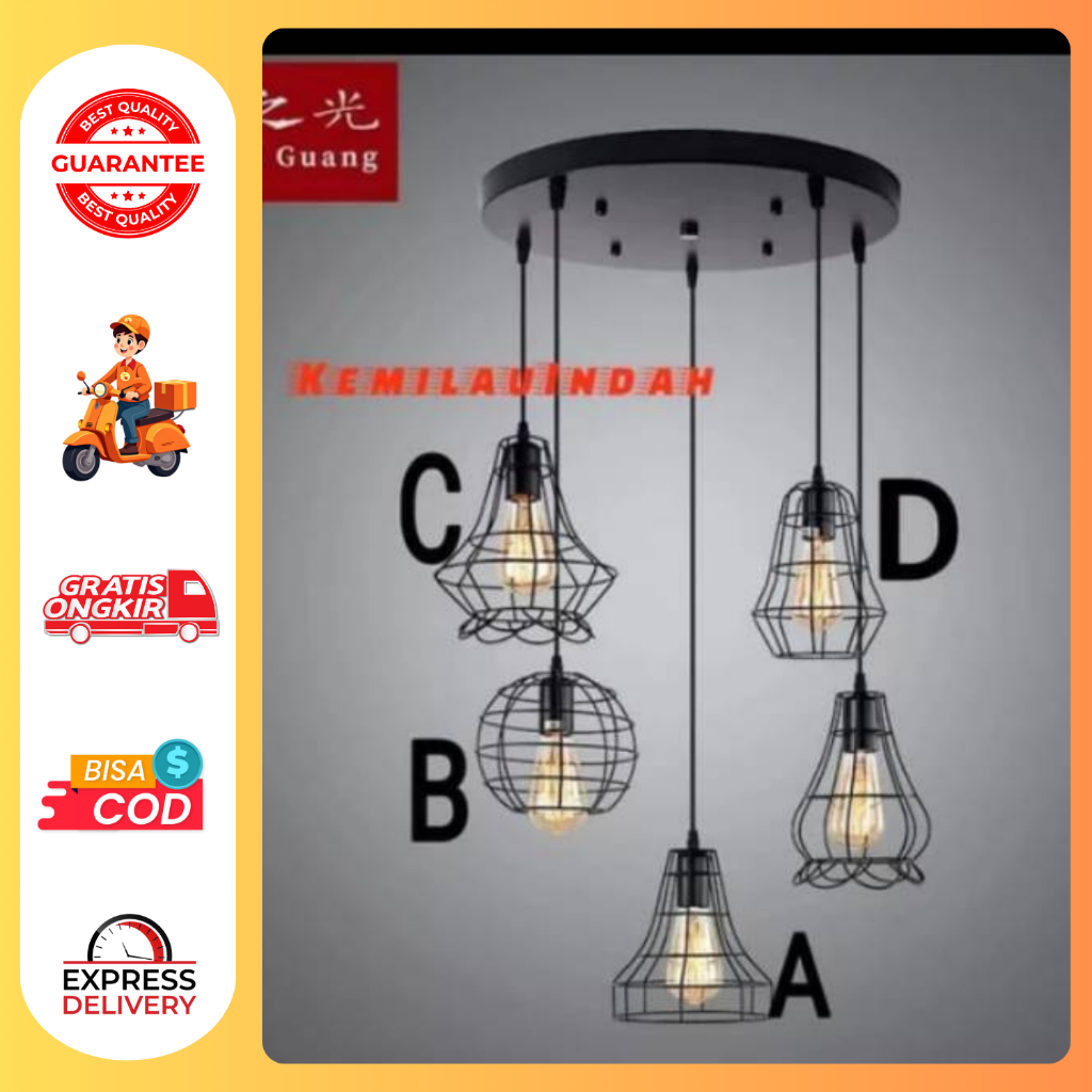 SL101-5 LAMPU GANTUNG HIAS VOID TANGGA RETRO DEKORASI HITAM PENDANT LAMP