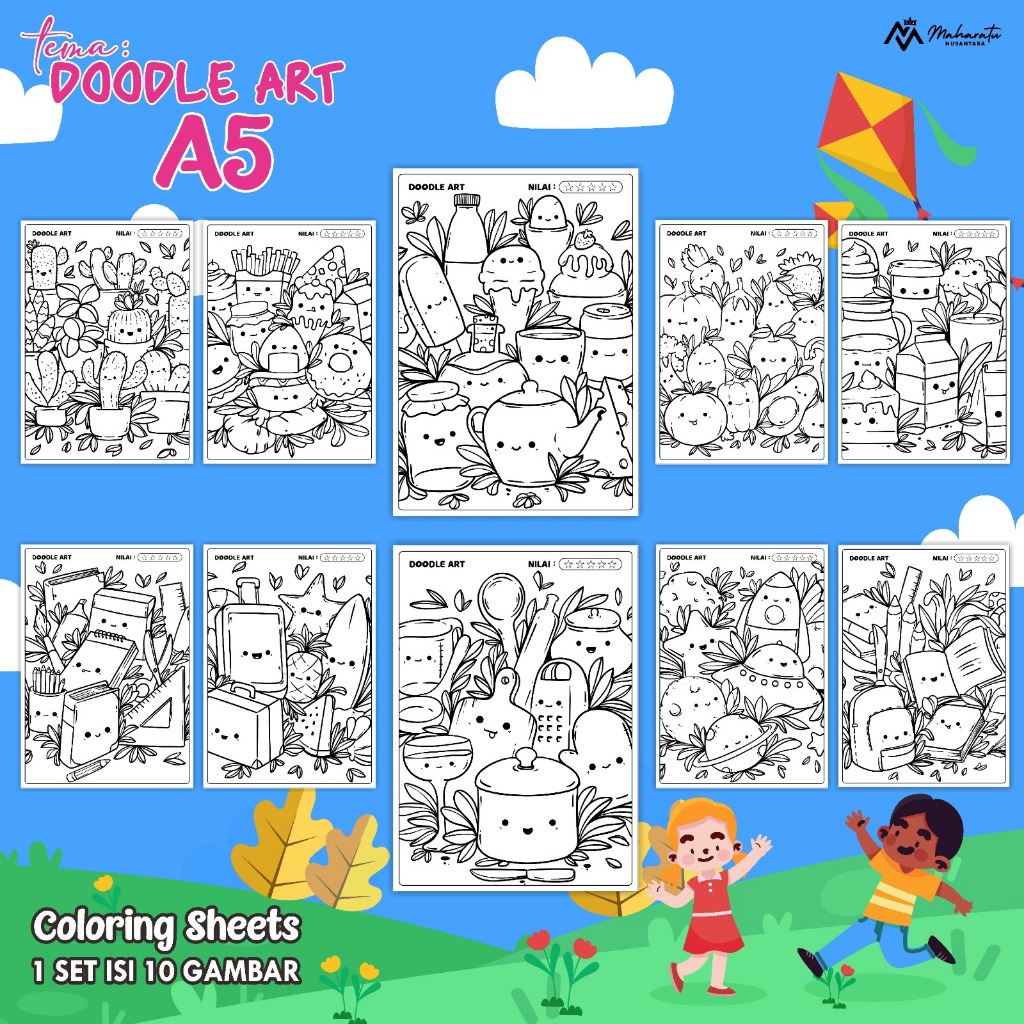 

KERTAS MEWARNAI EDUKASI ANAK TEMA DOODLE ART READY STOCK - COLORING SHEET ISI 10 LEMBAR UKURAN A5