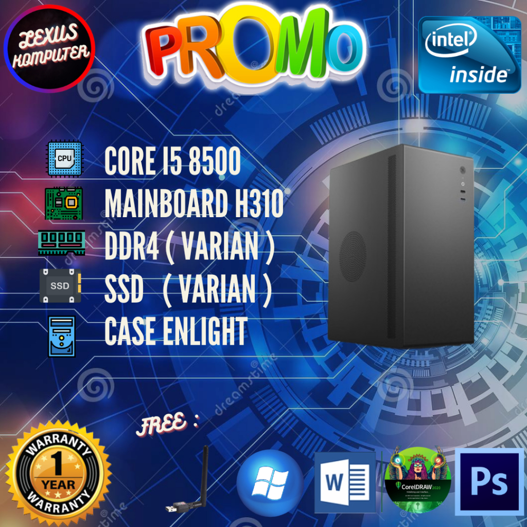 PC KOMPUTER KANTOR OFFICE ADMIN RAKITAN DDR4 CORE i5 8500 FULLSET LX93