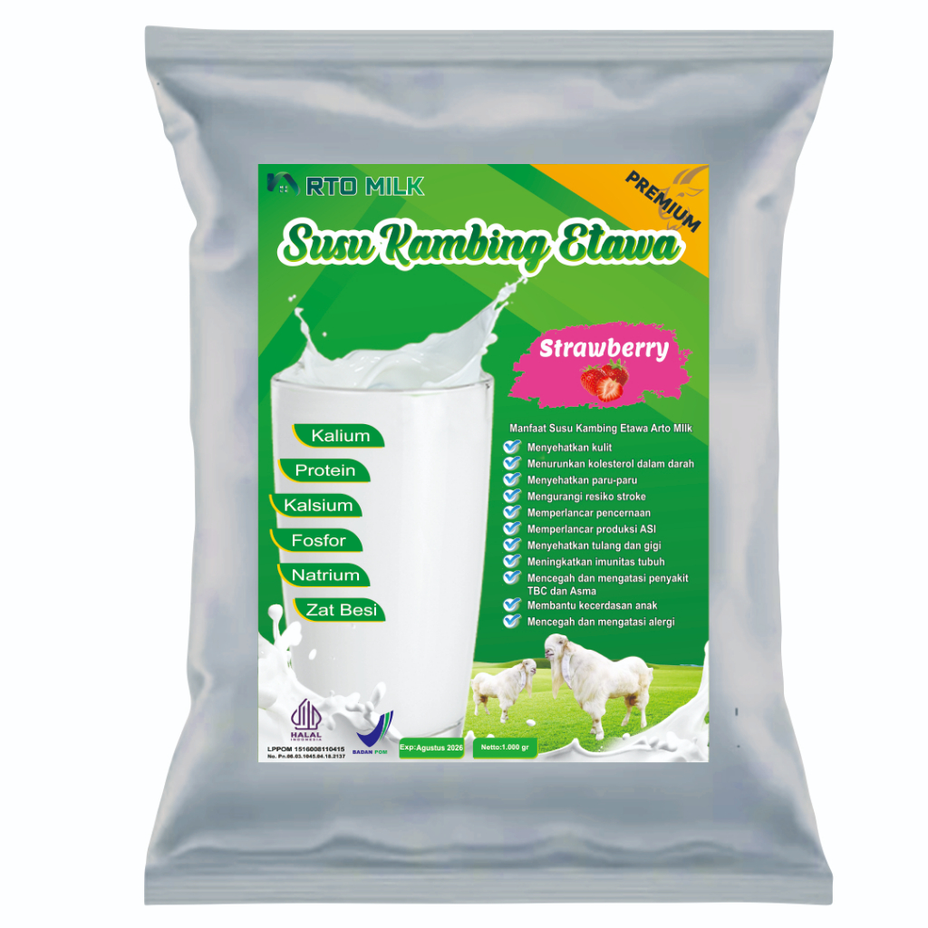 

Arto Milk Susu Bubuk Kambing Etawa Premium Strawberry 1 Kg Alumunium Foil