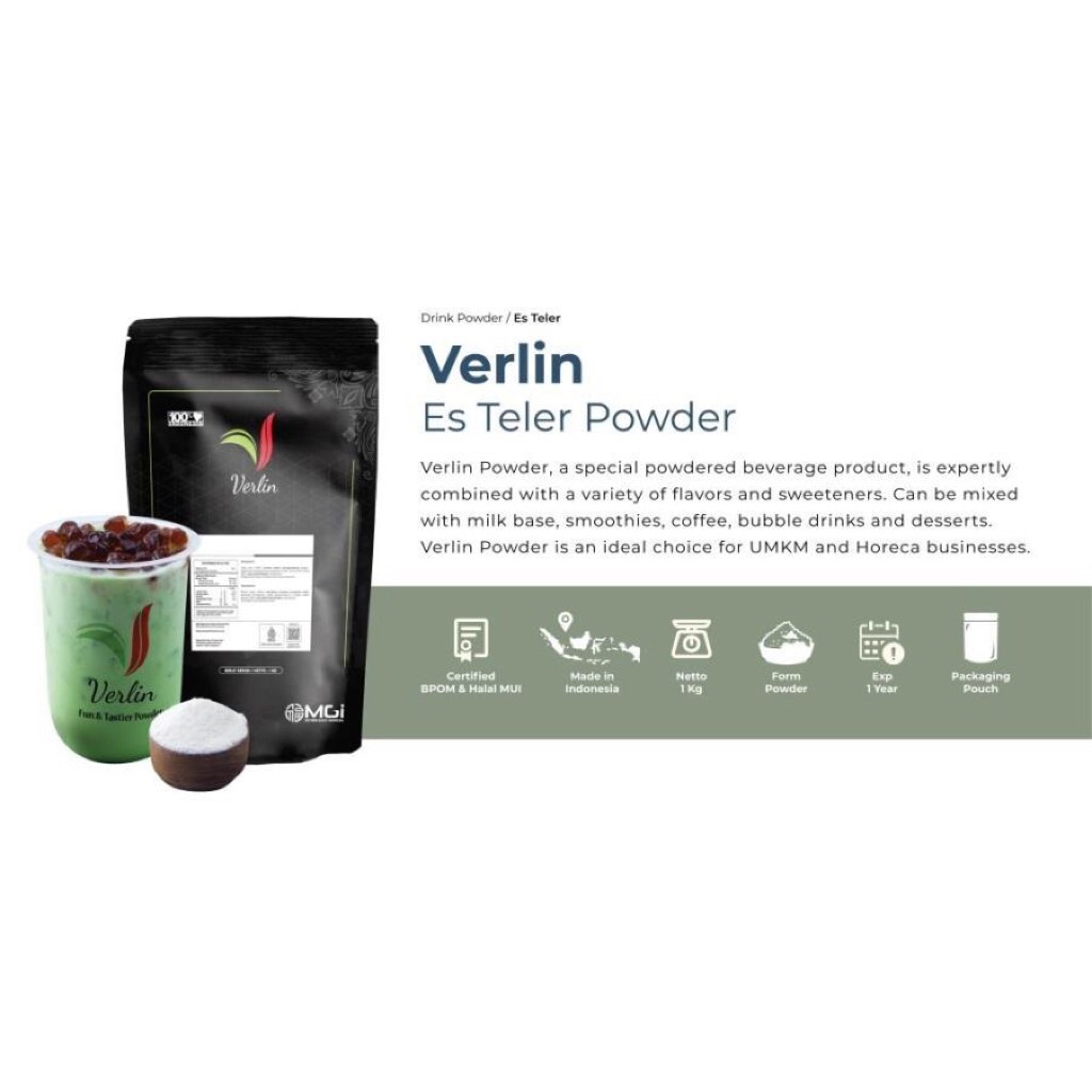 

Verlin Drink Powdee rasa es teler kemasan 1 kg/ bubuk. Bubuk minuman kekinian
