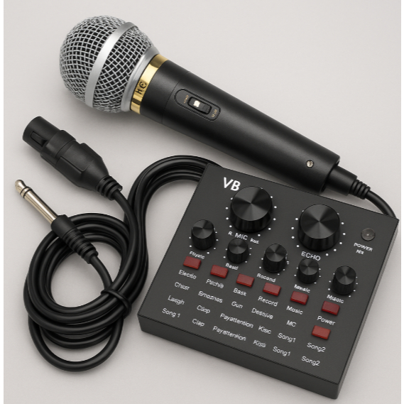 Mikrofon Kabel M-100 + Sound Card V8 Original | Mic Karaoke Podcast Live Streaming YouTube TikTok Ga