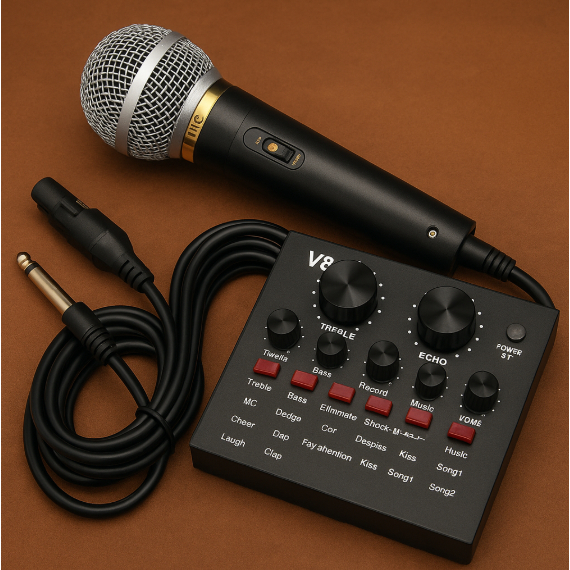 Mikrofon Kabel M-100 + Sound Card V8 Original | Mic Karaoke Podcast Live Streaming YouTube TikTok Ga