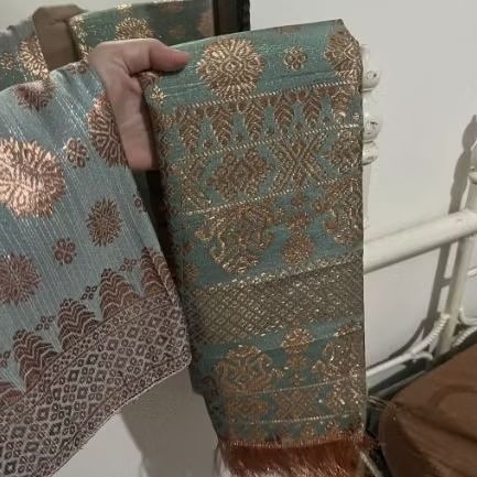Songket dan rok songket [kain] Biru muda / ice blue tembaga