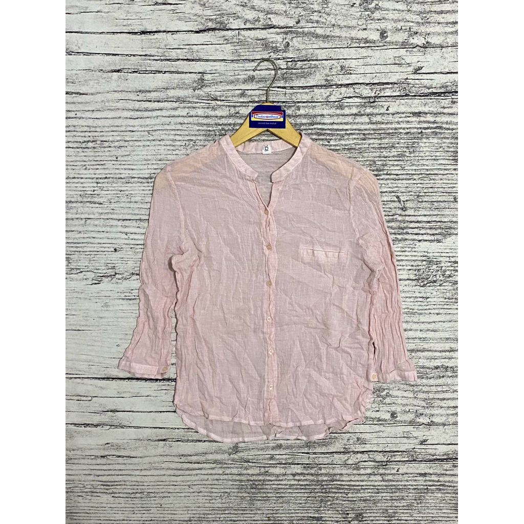 Kemeja blouse blus atasan wanita cewek perempuan pink kerah sanghai shanghai dori second
