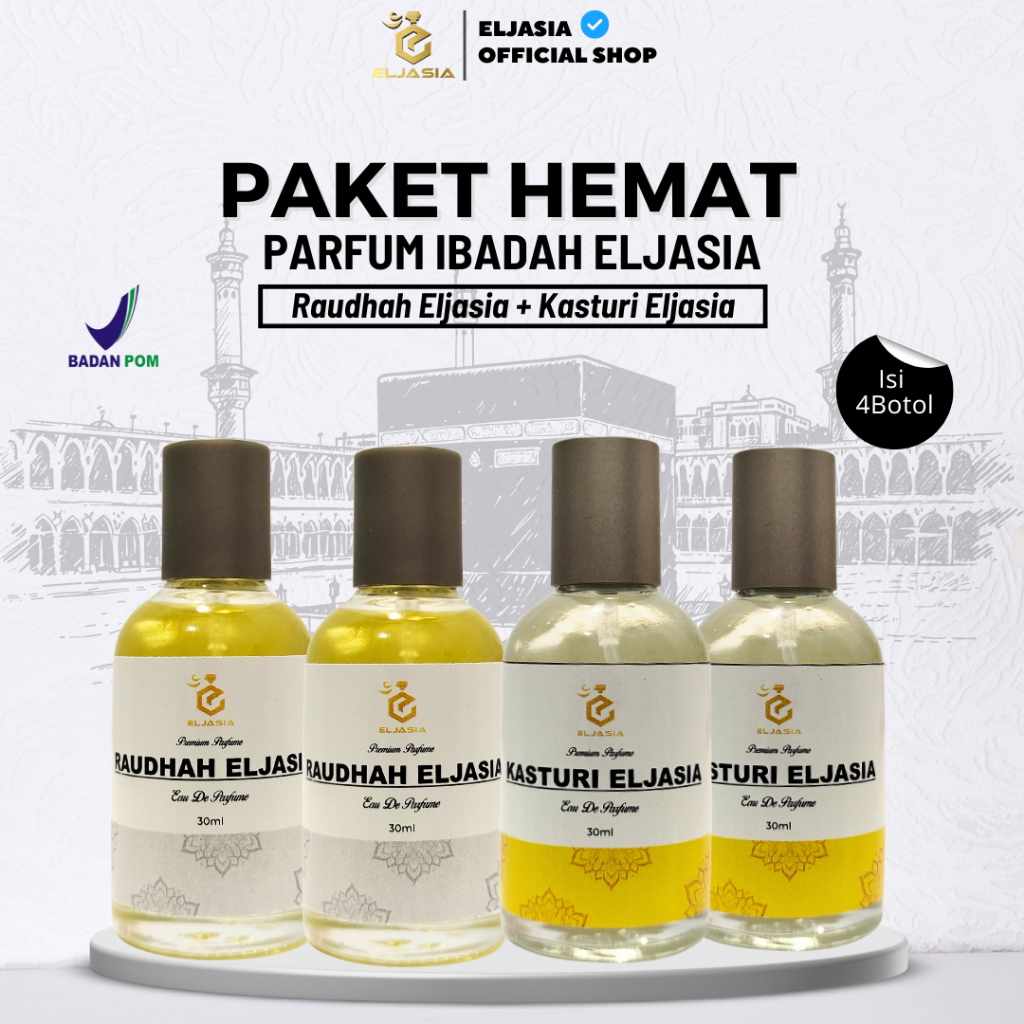 ELJASIA Paket Hemat 4 Botol Parfum Raudhah Eljasia Dan Kasturi Eljasia  30 ml Eau De Parfum