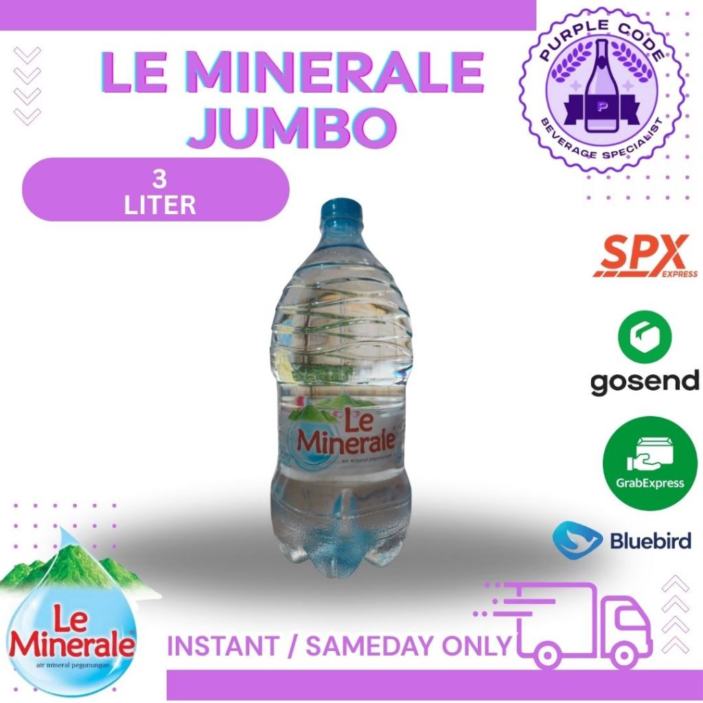 

(INSTANT READY) Le Minerale Botol JUMBO 3Liter SATUAN - READY Lemineral Air Minum Kemasan Botol Minuman Kardus