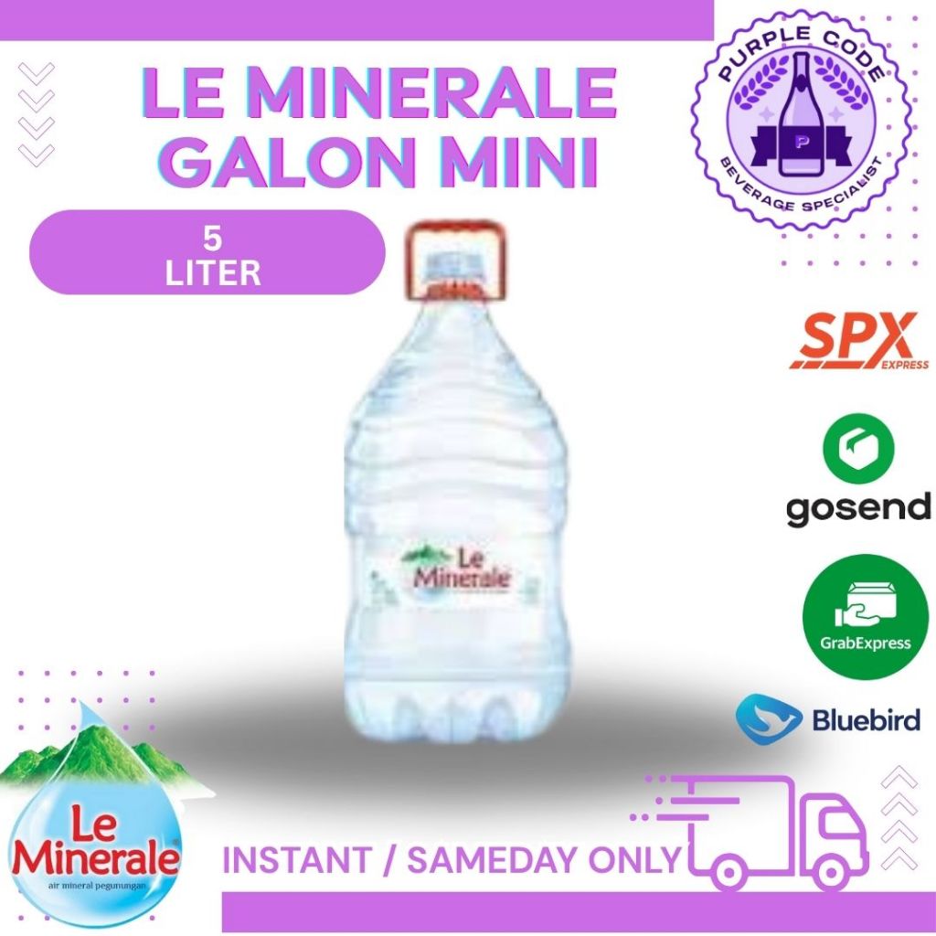 

(INSTANT READY) Le Minerale Galon 5 liter SATUAN - READY Lemineral Air Minum Kemasan Botol Galon Minuman Kardus