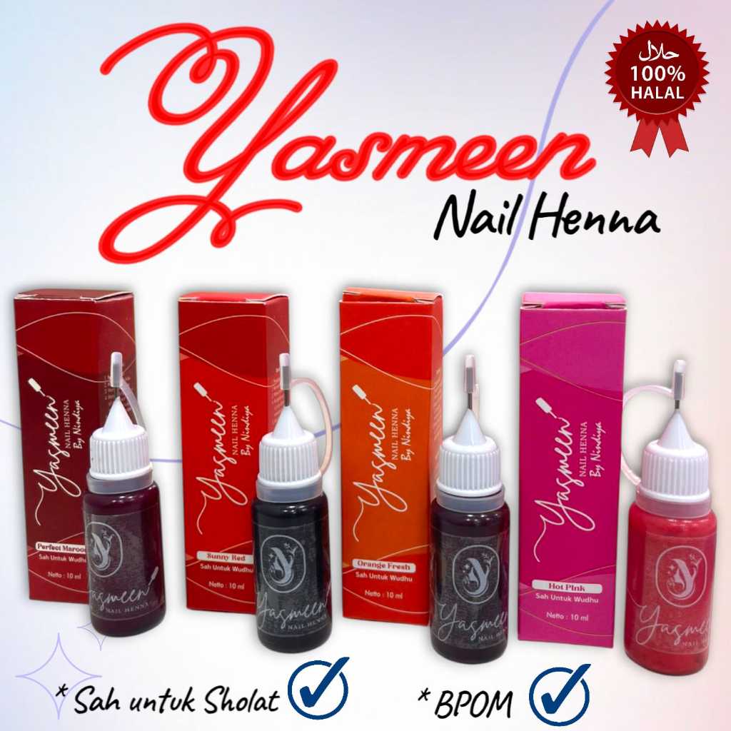 Yasmeen Nail Henna Inai Kuku Halal Aplikator Jarum Mudah Diaplikasikan 10 Ml Warna Awet Tahan Lama