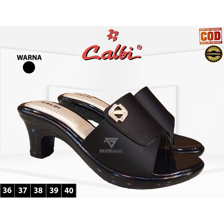 Calbi Sandal sendal heels hak 5 cm selop slop kondangan pesta elegan kasual casual wanita original
