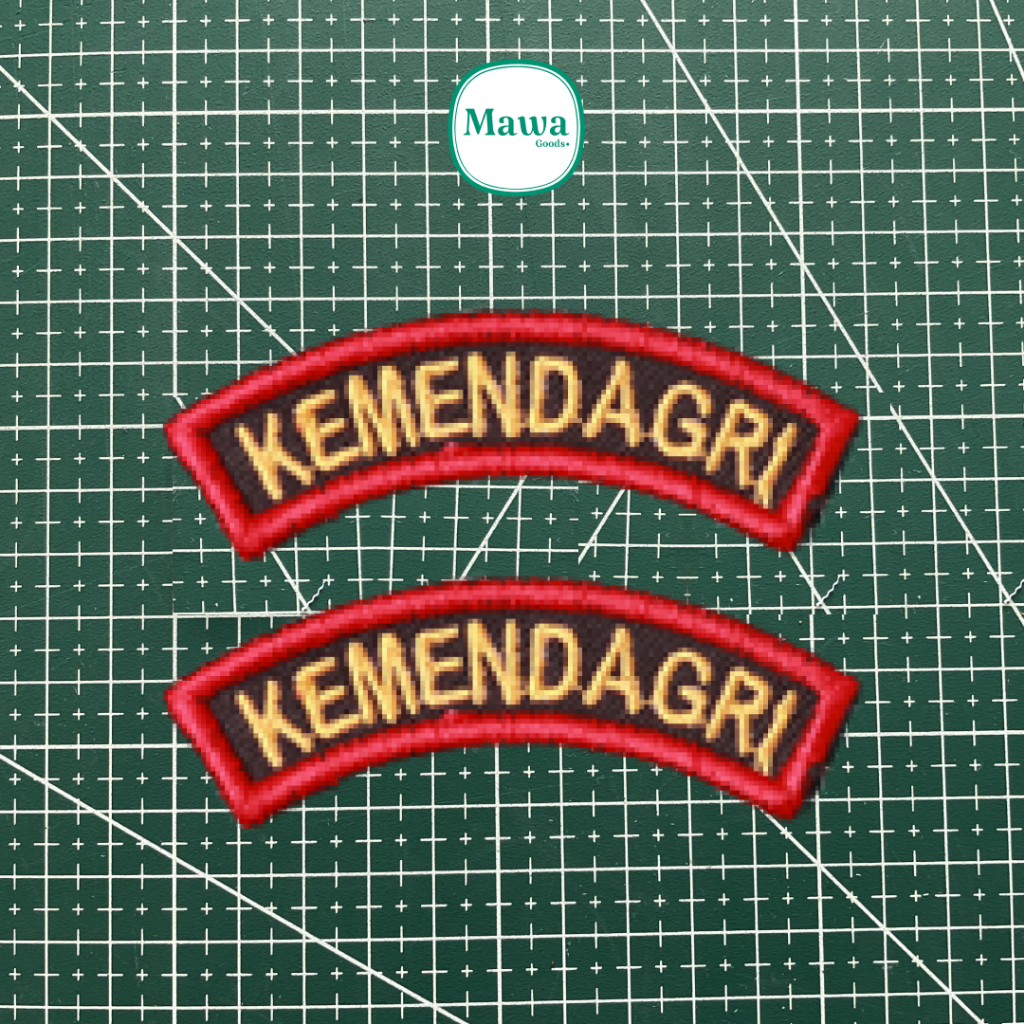 Bordir Teks Kemendagri Lengkung / Bordir Kemendagri Merah Hitam Emas Timbul / Patch Emblem Teks Keme
